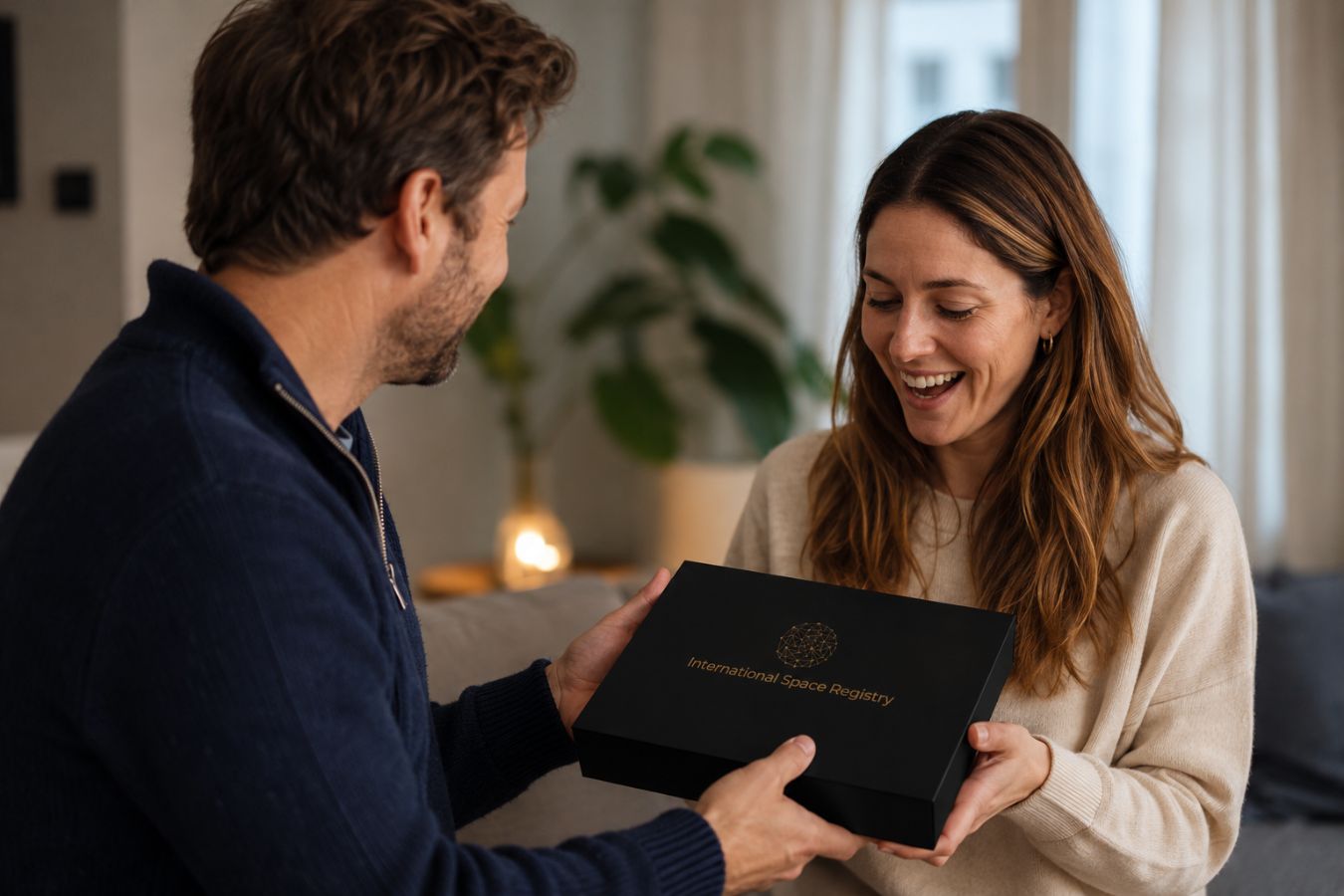 Geschenkübergabe des personalisierten Sterns