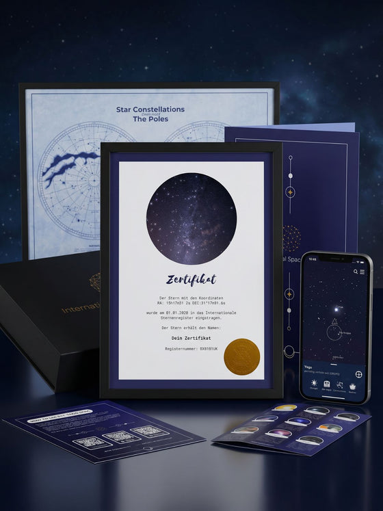 Galaxieregister Sterntaufe-Set mit Urkunde, Geschenkbox und Universe Star Finder App